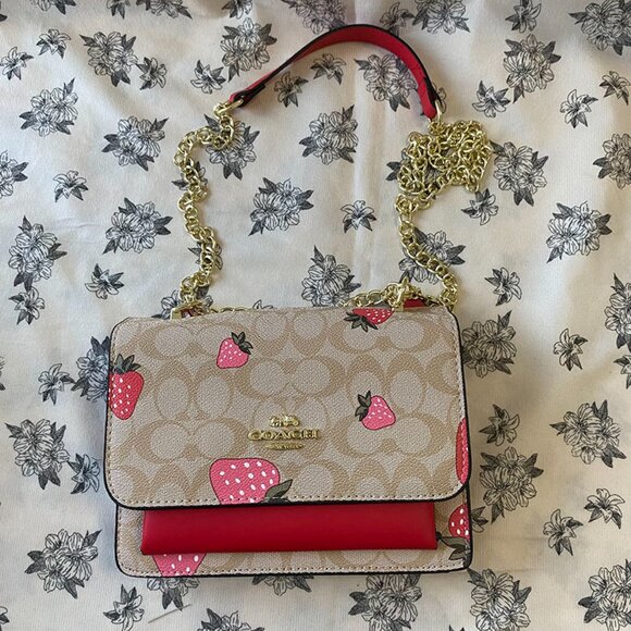 Coach Classic Monogram Strawberry Print Chain Crossbody Bag - Picture 14 of 14